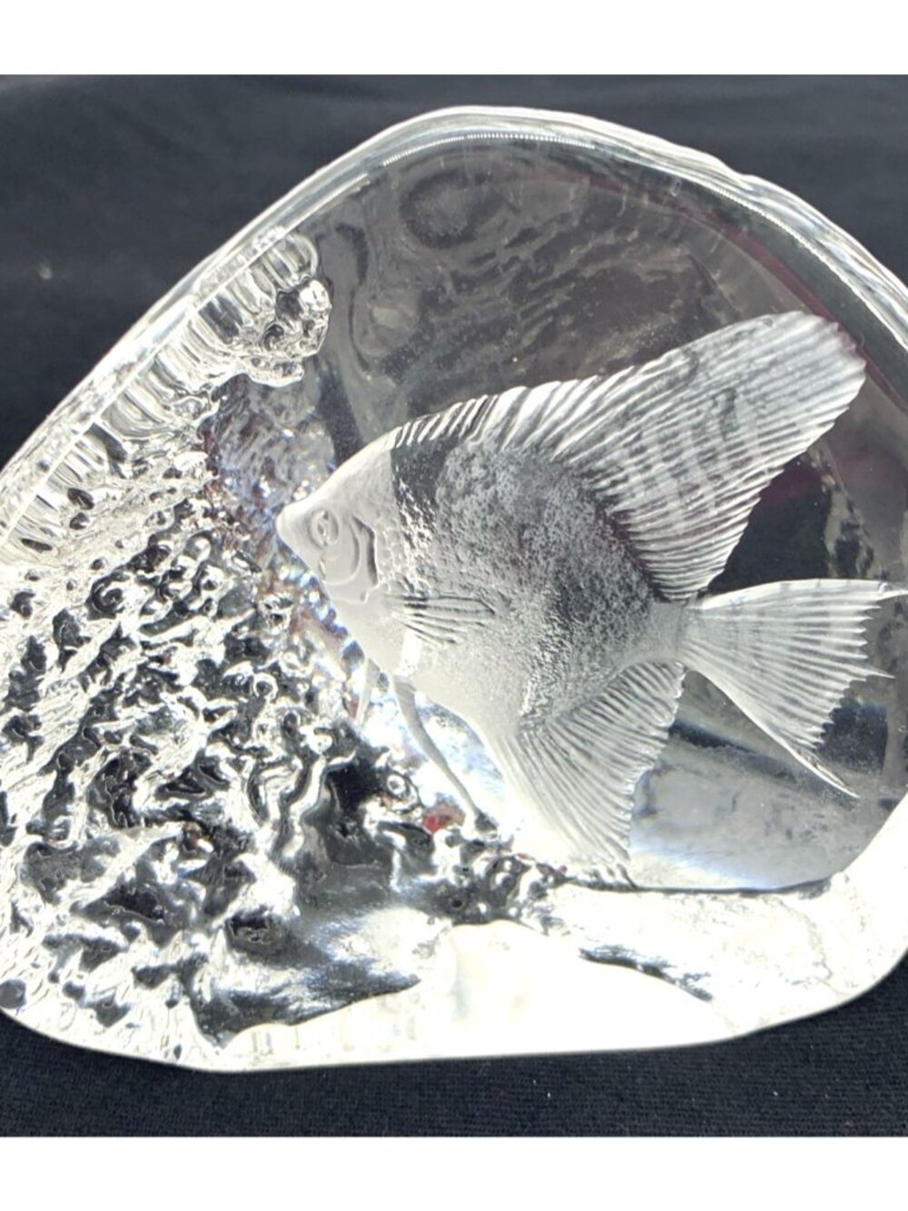 Art Glass Angel Fish Paperweight Clear Sweden Signed Numbered 4" Tall